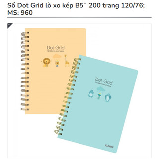 KLONG - Sổ Dot Grid lò xo kép B5¯ 200 trang 120/76; MS: 960 ♥ Sổ ruột chấm bìa pastel xinh xắn hssv quà tặng