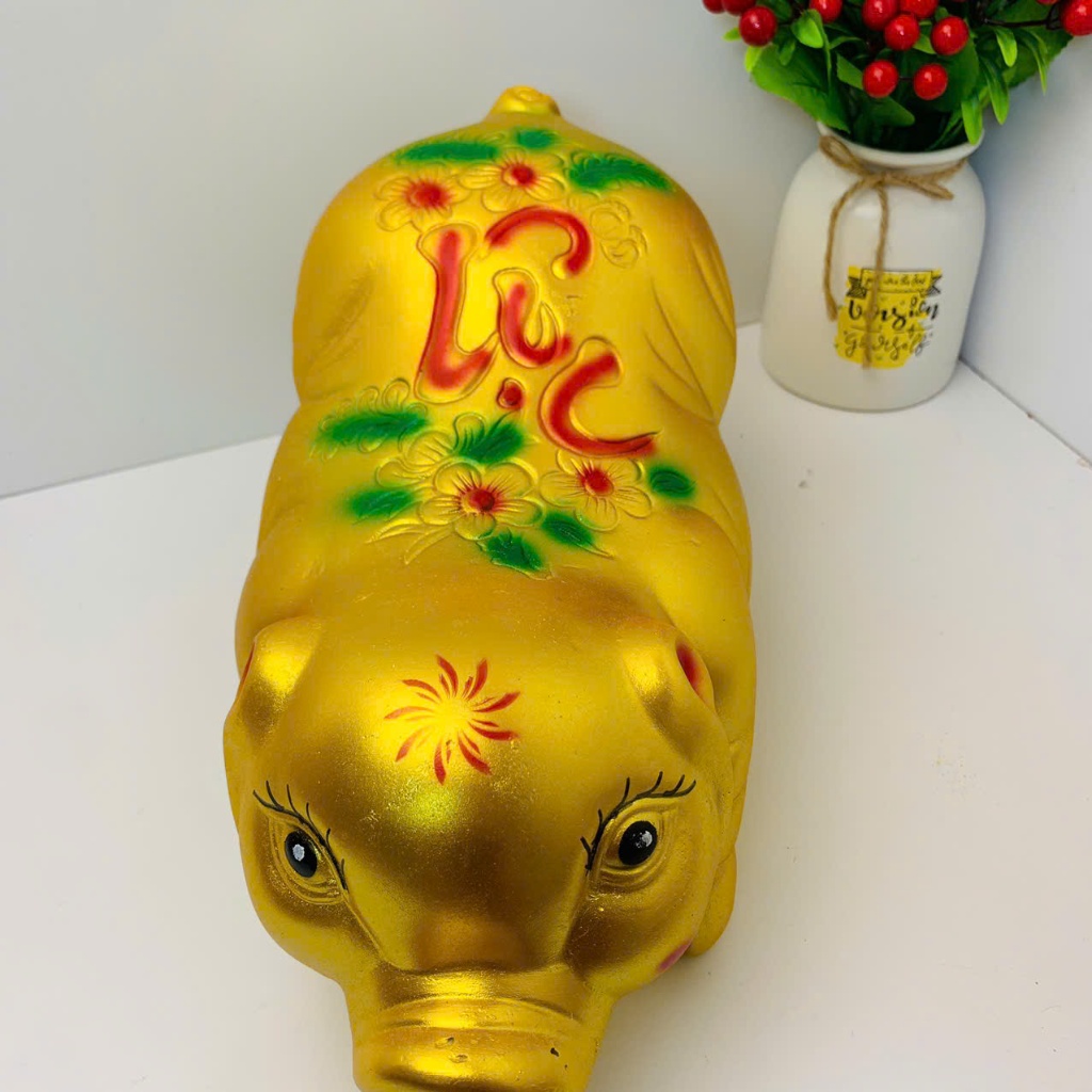 Heo đất tiết kiệm ngọc trinh nhũ Lộc dáng dài size nhỡ(C20xD35xR17)lợn đất phong thủy tài lộc