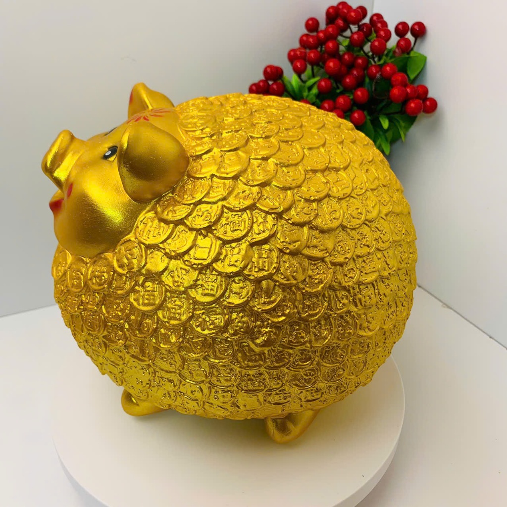 Heo Đất lợn đất Nhím đồng xu màu vàng gold -ống tiết kiệm phong thủy mang may mắn tài lộc LĐ20