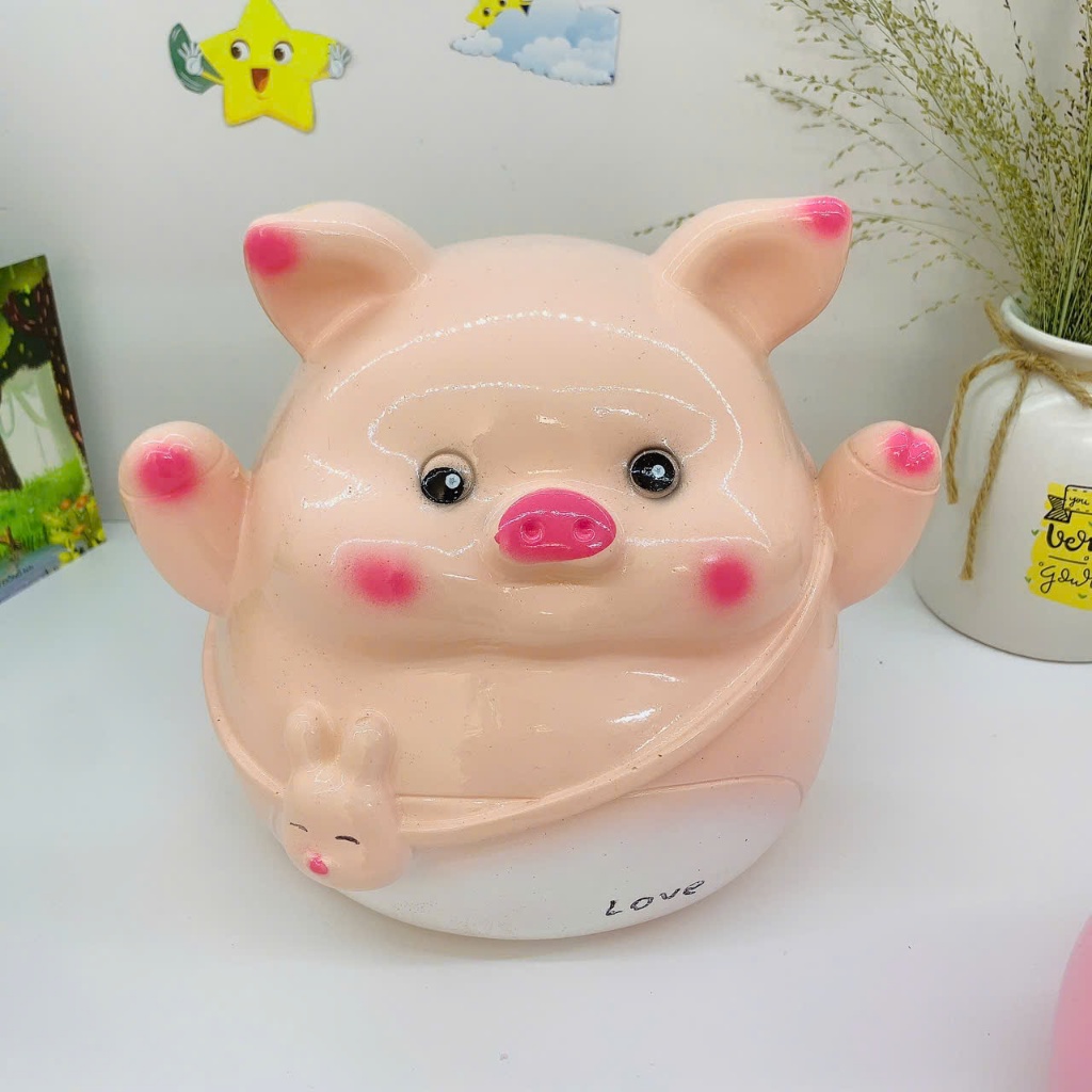 Heo đất tiết kiệm mẫu Heo Đeo Túi Thỏ Size lớn cute, quà tặng trang trí, ống tiết kiệm