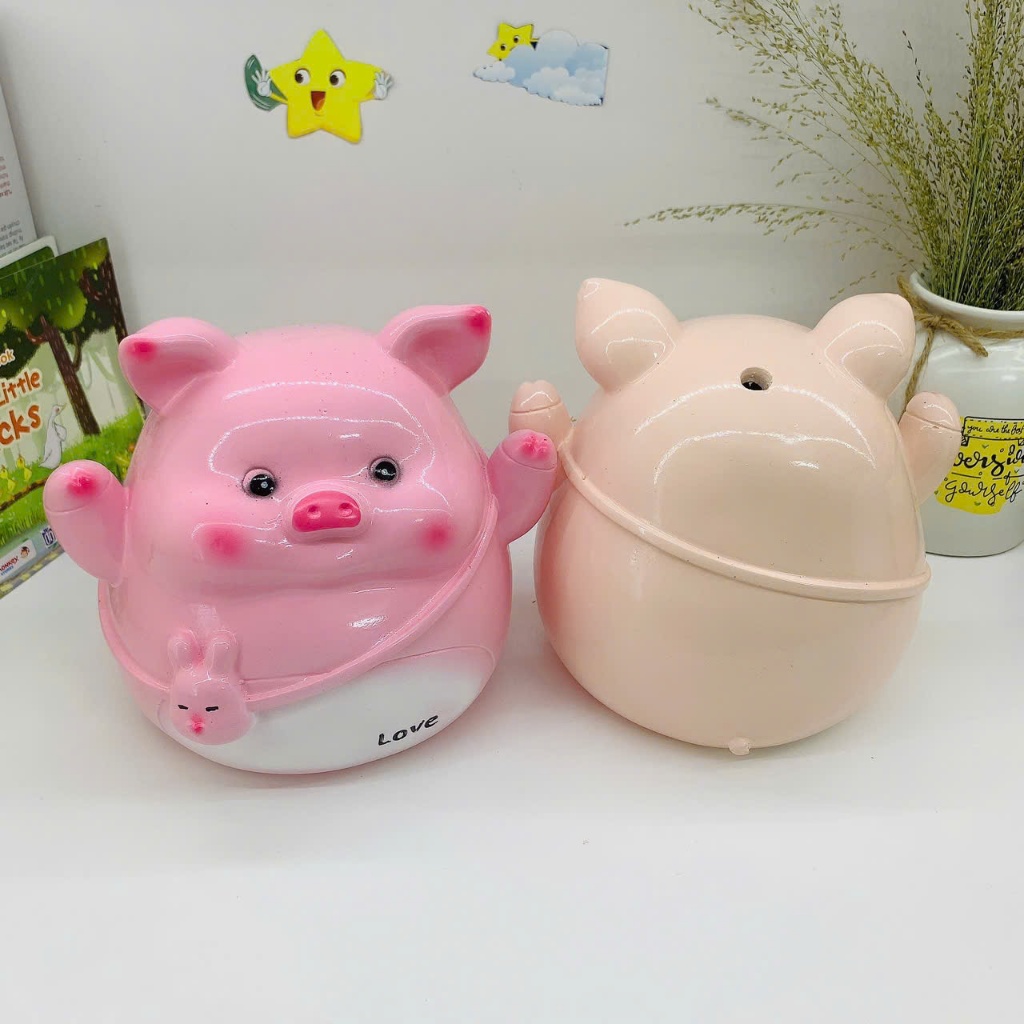 Heo đất tiết kiệm mẫu Heo Đeo Túi Thỏ Size lớn cute, quà tặng trang trí, ống tiết kiệm