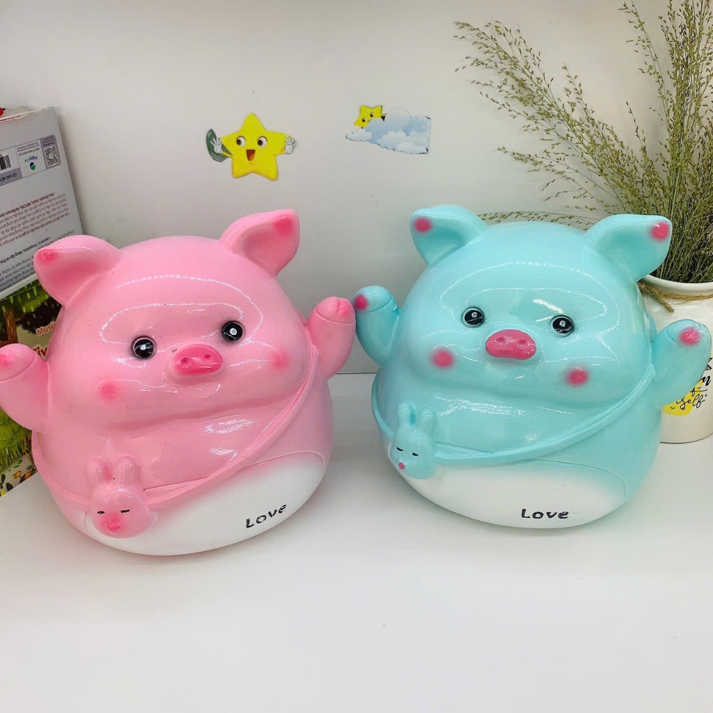 Heo đất tiết kiệm mẫu Heo Đeo Túi Thỏ Size lớn cute, quà tặng trang trí, ống tiết kiệm