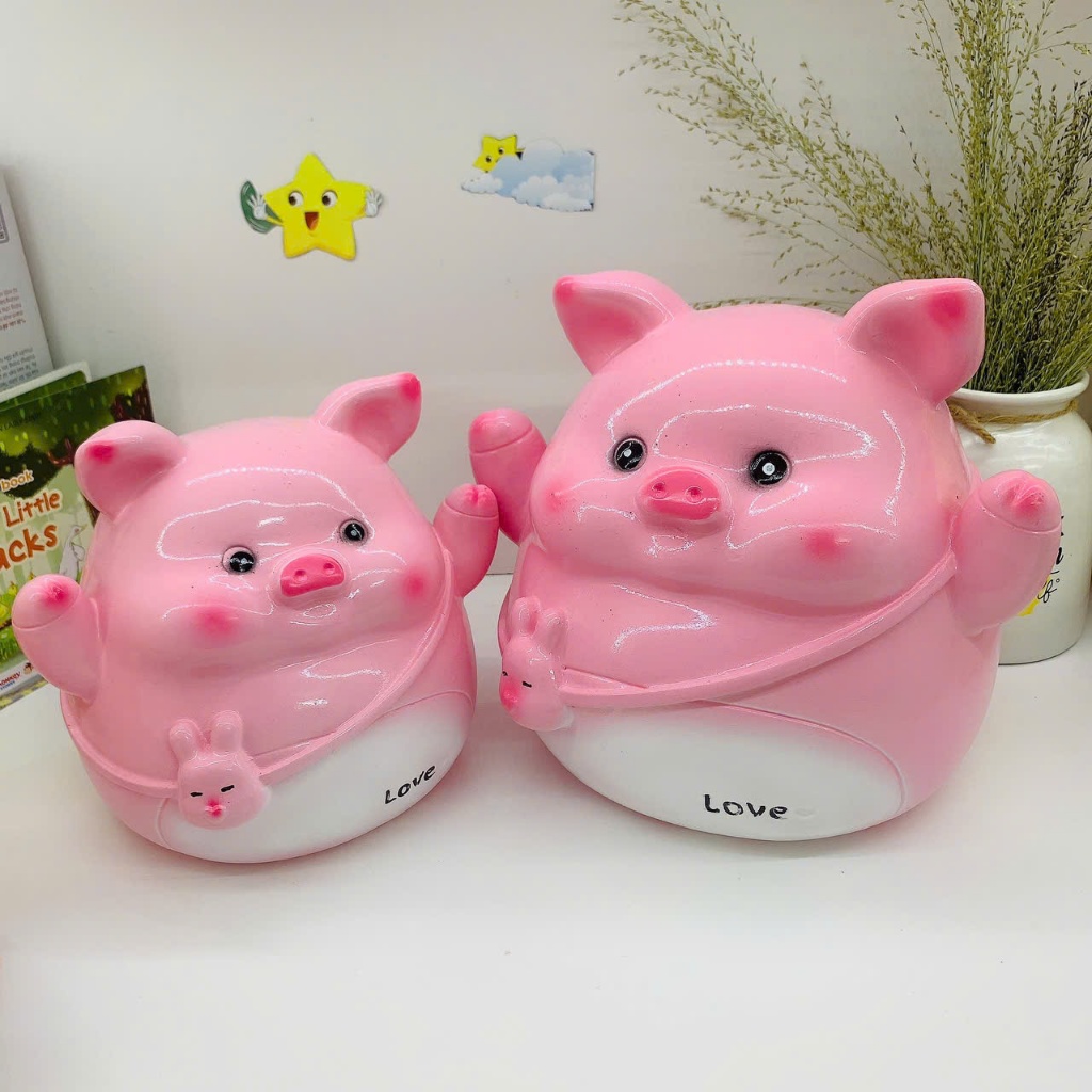 Heo đất tiết kiệm mẫu Heo Đeo Túi Thỏ Size lớn cute, quà tặng trang trí, ống tiết kiệm