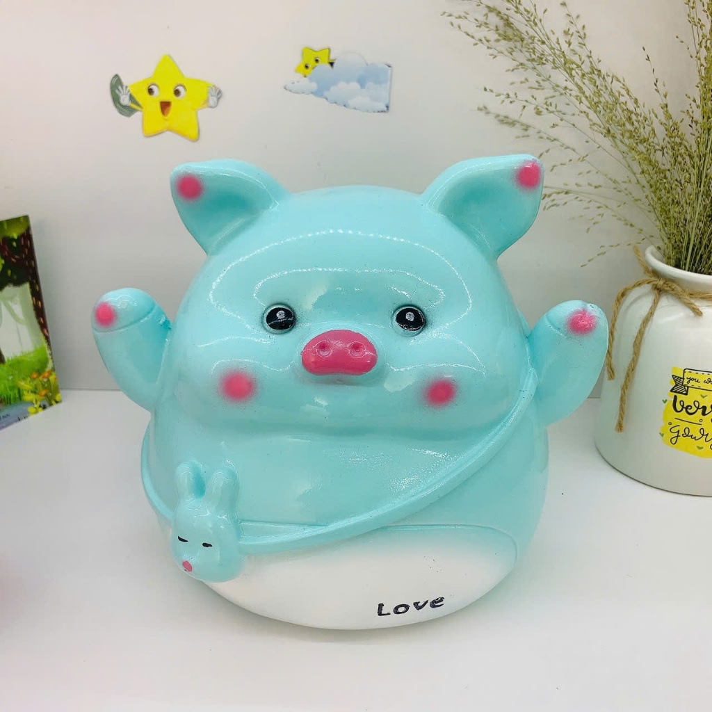 Heo đất tiết kiệm mẫu Heo Đeo Túi Thỏ Size lớn cute, quà tặng trang trí, ống tiết kiệm