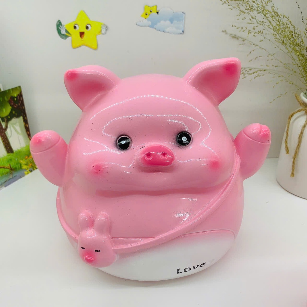 Heo đất tiết kiệm mẫu Heo Đeo Túi Thỏ Size lớn cute, quà tặng trang trí, ống tiết kiệm