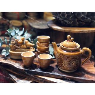 Bộ Bình Trà Nâu Cổ Kèm Ly Trà Nâu Cổ - Gốm Xưa Lái Thiêu Nam Bộ Cho Người Hoài Niệm