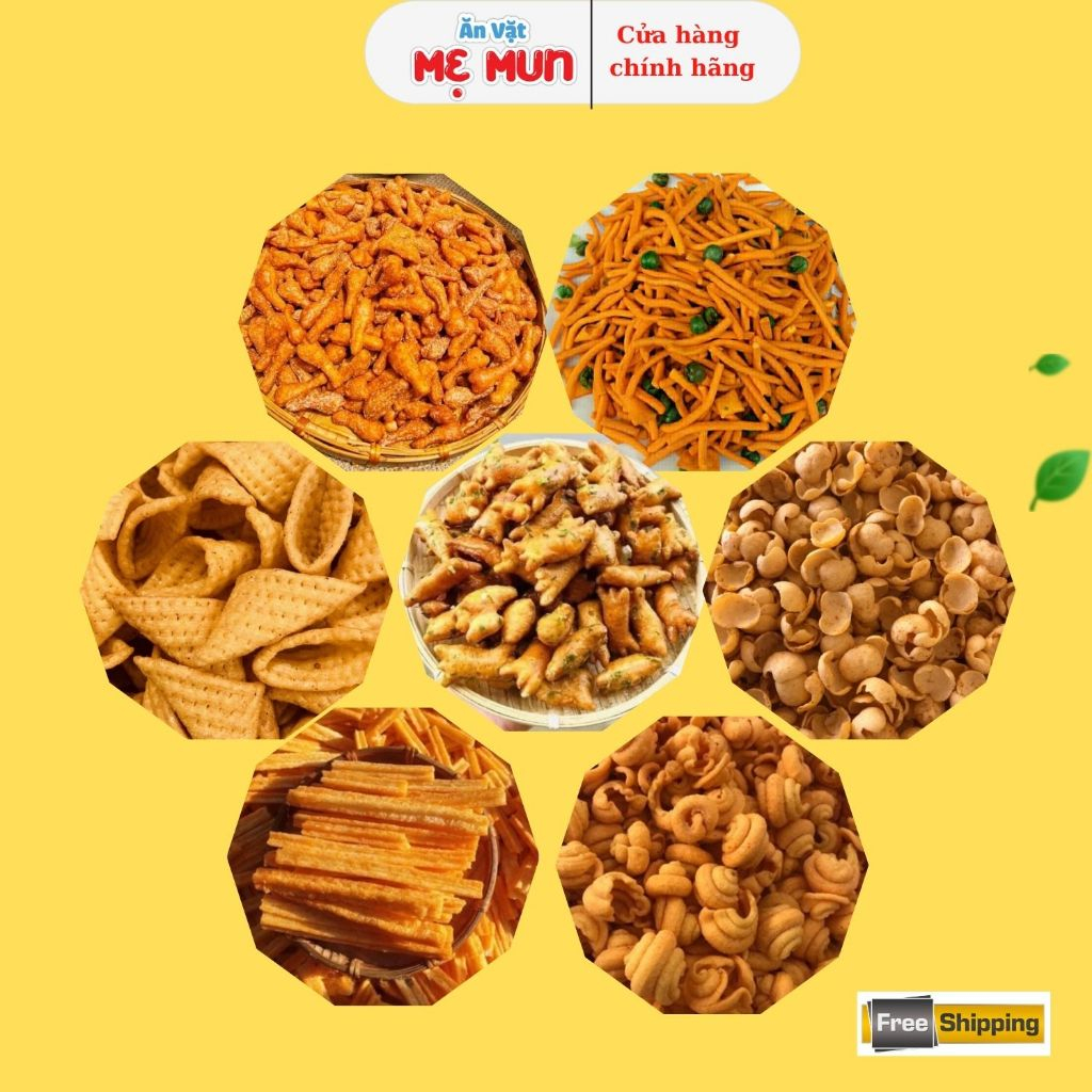 COMBO Giòn Giòn : 500g Snack Mix 7 Loại Khác Nhau Gồm Snack Đùi Gà/Bim Tăm/Bim Ngó Sen/Bim Nón/Xương Chó/Bim Ốc/Bim Cua