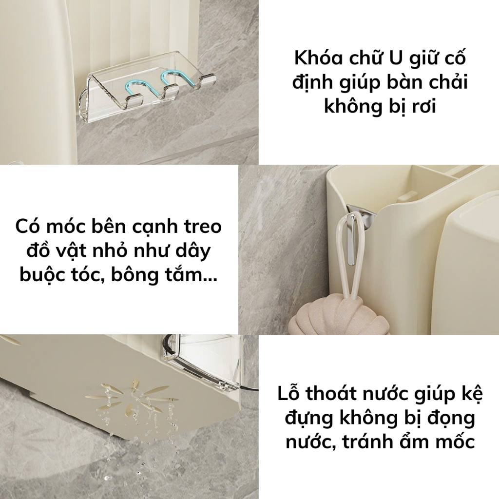 Kệ Để Bàn Chải Đánh Răng Dán Tường Nhà Tắm Bằng Nhựa, Giá Để Bàn Chải Đánh Răng Có Ngăn Đựng Đồ Tện Lợi Kèm Miếng Dán