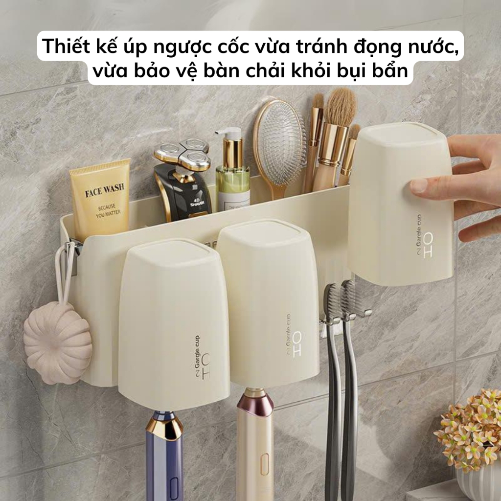 Kệ Để Bàn Chải Đánh Răng Dán Tường Nhà Tắm Bằng Nhựa, Giá Để Bàn Chải Đánh Răng Có Ngăn Đựng Đồ Tện Lợi Kèm Miếng Dán
