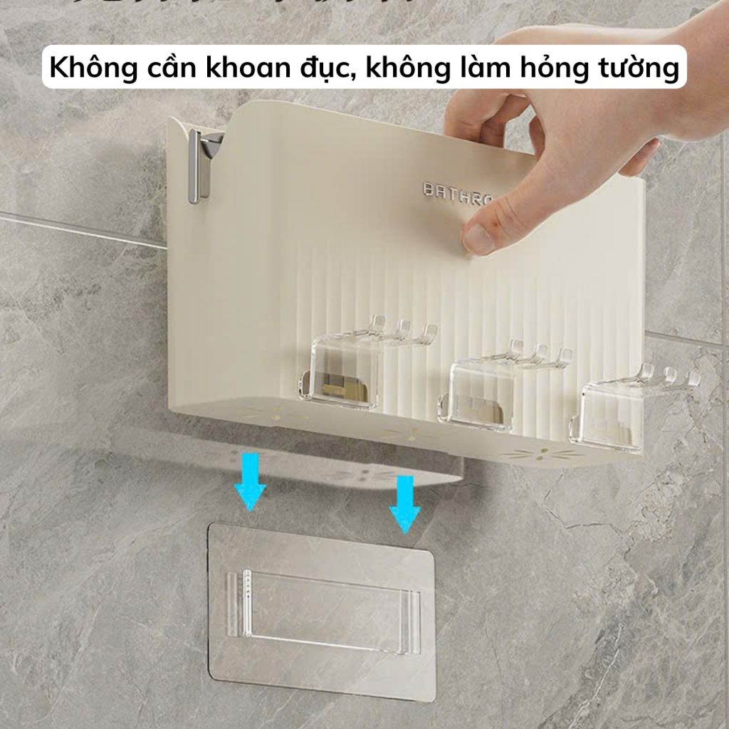 Kệ Để Bàn Chải Đánh Răng Dán Tường Nhà Tắm Bằng Nhựa, Giá Để Bàn Chải Đánh Răng Có Ngăn Đựng Đồ Tện Lợi Kèm Miếng Dán