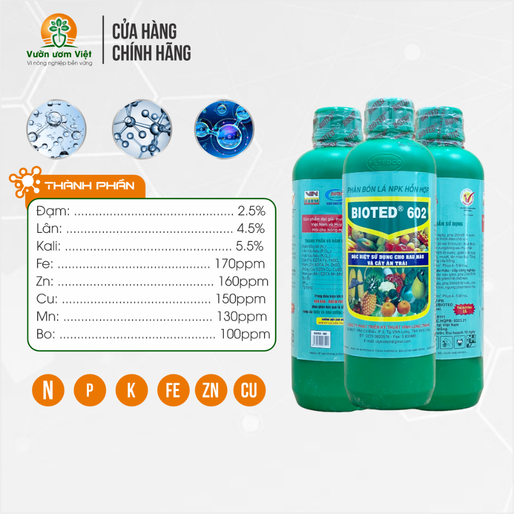 Phân bón lá Bioted 602 chuyên dưỡng lá, dưỡng cơi đọt, thúc đọt cực mạnh. lá khỏe - 1 Lít