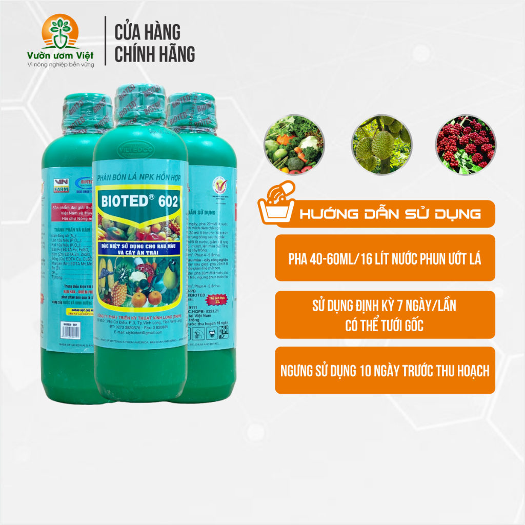 Phân bón lá Bioted 602 chuyên dưỡng lá, dưỡng cơi đọt, thúc đọt cực mạnh. lá khỏe - 1 Lít