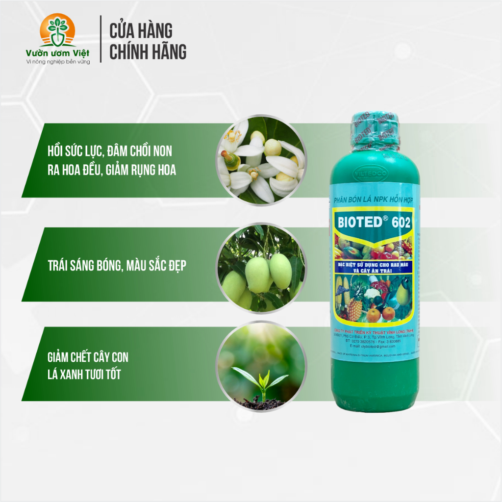 Phân bón lá Bioted 602 chuyên dưỡng lá, dưỡng cơi đọt, thúc đọt cực mạnh. lá khỏe - 1 Lít