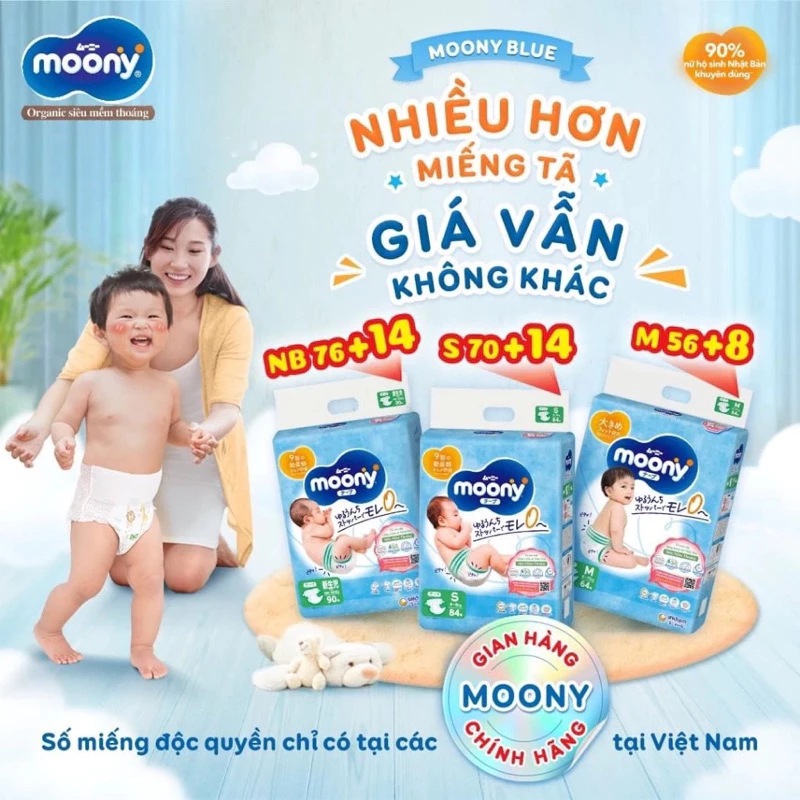 Hot:  Bỉm Tã MOONY XANH/ NATURAL ( Trắng) ĐỦ SIZE