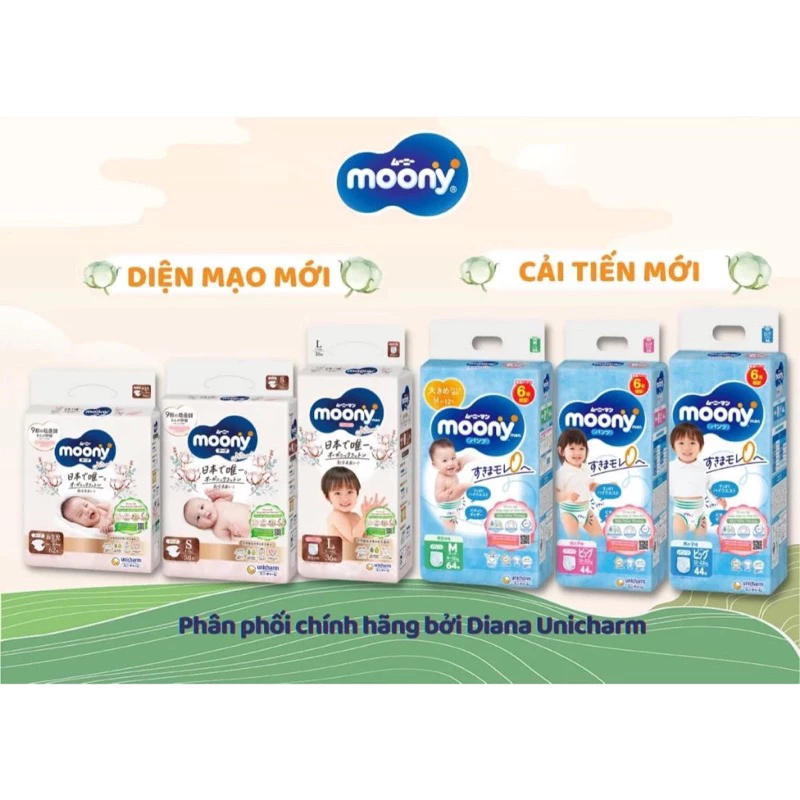 Hot:  Bỉm Tã MOONY XANH/ NATURAL ( Trắng) ĐỦ SIZE