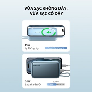 Combo Dây Cáp Sạc Và Sạc không dây 20W Từ Tính Nhỏ Gọn Tiện Lợi, Tích Hợp Cáp Sạc  - ROBOT VPB-W13