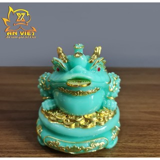 Cóc Ngậm Tiền Thiềm Thừ - Tỳ Hưu Phong Thủy Đá - Cao 15cm - Màu Xanh Hợp mệnh Thủy - CTH2423