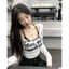 Áo Croptop Nữ Dài Tay Phối Yếm . Set Áo Croptop In Chữ Dáng Ôm Body Phong Cách Hàn Quốc