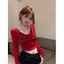 Áo Croptop Nữ Dài Tay Phối Yếm . Set Áo Croptop In Chữ Dáng Ôm Body Phong Cách Hàn Quốc