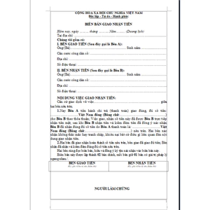 Biên bản giao nhận, thanh toán A4 in 3 bản