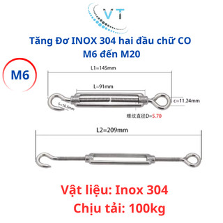 Tăng Đơ INOX 304 hai đầu chữ CO M14 đến M16