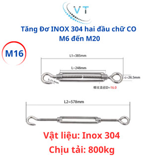 Tăng Đơ INOX 304 hai đầu chữ CO M14 đến M16