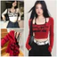 Áo Croptop Nữ Dài Tay Phối Yếm . Set Áo Croptop In Chữ Dáng Ôm Body Phong Cách Hàn Quốc
