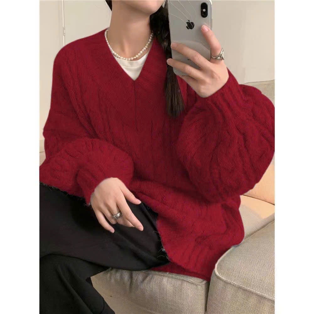 Áo len nữ cổ V tay bồng dáng dài basic nhiều màu form rộng hottrend Hàn Quốc (CÓ BIG SIZE) MT33 SP55