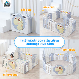 Quây Nhựa Cho Bé Cải Tiến 2 Đế Chắc Chắn Tặng Bóng- Thảm- Bóng rổ- Ném vòng, Quây Cũi Nhựa Gấp Gọn Khủng Long Nhiều Màu