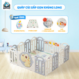 Quây Nhựa Cho Bé Cải Tiến 2 Đế Chắc Chắn Tặng Bóng- Thảm- Bóng rổ- Ném vòng, Quây Cũi Nhựa Gấp Gọn Khủng Long Nhiều Màu
