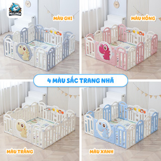 Quây Nhựa Cho Bé Cải Tiến 2 Đế Chắc Chắn Tặng Bóng- Thảm- Bóng rổ- Ném vòng, Quây Cũi Nhựa Gấp Gọn Khủng Long Nhiều Màu