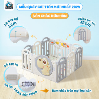 Quây Nhựa Cho Bé Cải Tiến 2 Đế Chắc Chắn Tặng Bóng- Thảm- Bóng rổ- Ném vòng, Quây Cũi Nhựa Gấp Gọn Khủng Long Nhiều Màu
