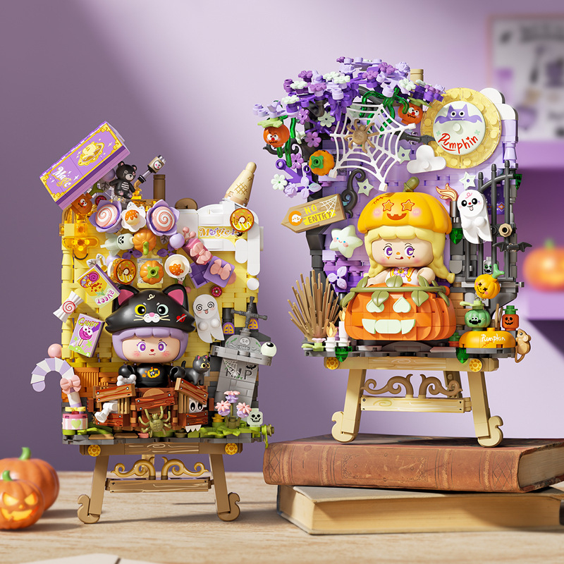 Ảnh Bộ lắp ráp mô hình bức tranh mùa hè, bí mật gấu trúc, chủ đề Halloween LOZ mini 2