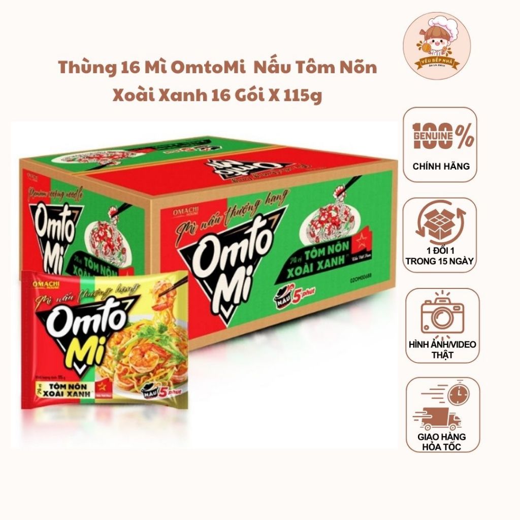Thùng 16 mì OmtoMi nấu tôm nõn xoài xanh 115gram | Shopee Việt Nam
