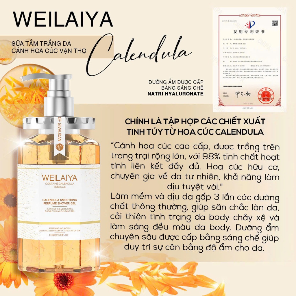 Ảnh Sữa tắm trắng da toàn thân Weilaiya chiết xuất cánh hoa cúc vạn thọ lưu hương lâu phù hợp cho mọi loại da 450ml 1
