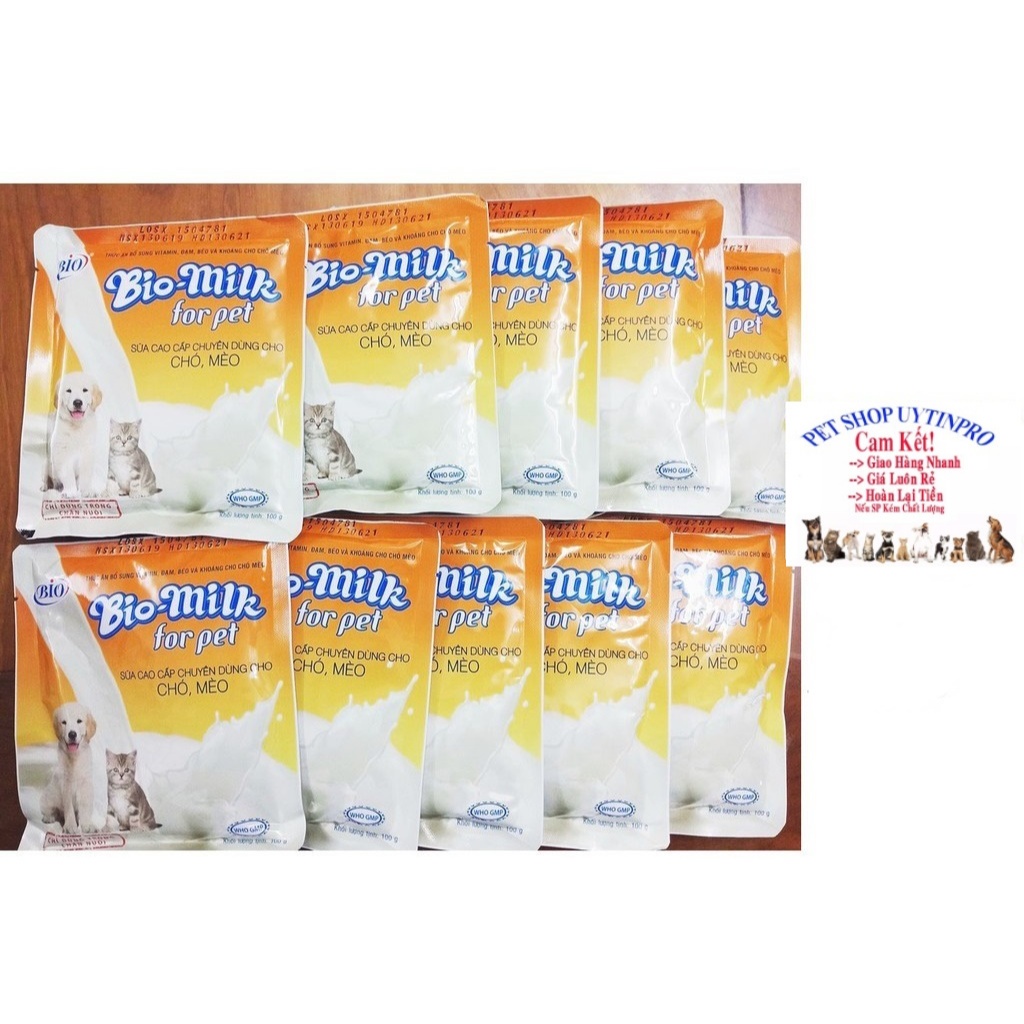 45 GÓI SỮA DINH DƯỠNG CHO CHÓ MÈO Bio milk Gói 100g Bổ sung chất dinh dưỡng - Pet shop Uytinpro