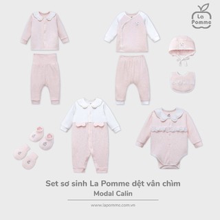 La Pomme set sơ sinh dệt vân chìm màu hồng thu đông NB-3m