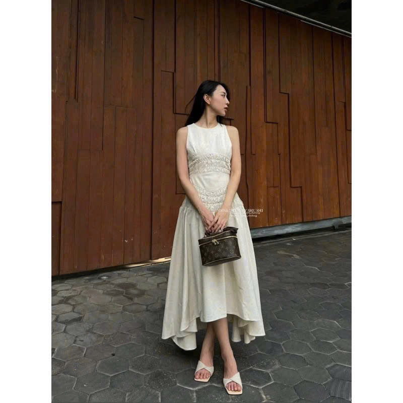 𝐎𝐩𝐚𝐥 𝐝𝐫𝐞𝐬𝐬 - Đầm Sát Nách Linen Nhún Thân ( ảnh chính chủ )