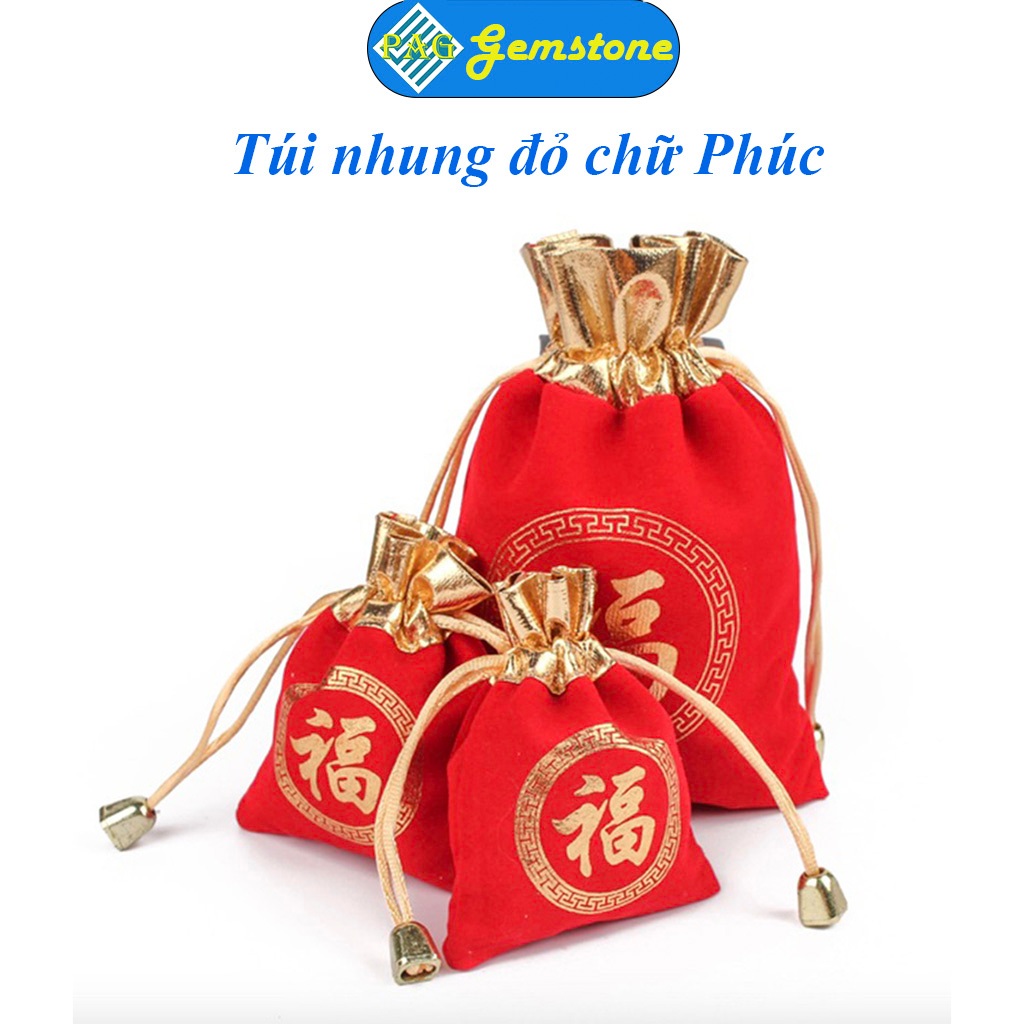 Túi Nhung Đỏ Chữ Phúc Có Dây Rút Để Đựng Trang Sức Đá Phong Thuỷ PAG ...