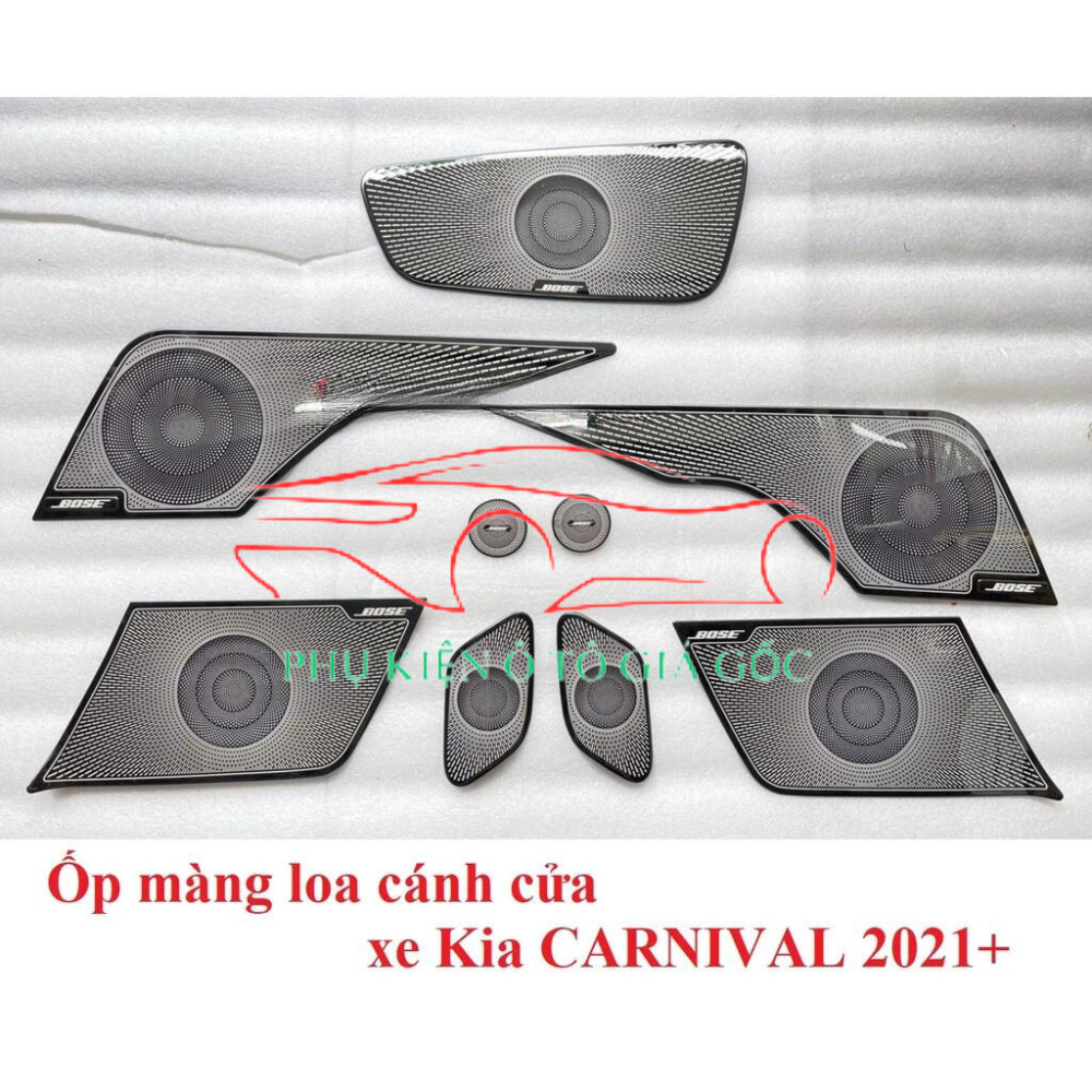 Ốp màng loa xe Kia Carnival 2021, 2022, 2023, 2024, 2024 Titan/Inox bạc mờ cao cấp, trang trí và bảo vệ xe