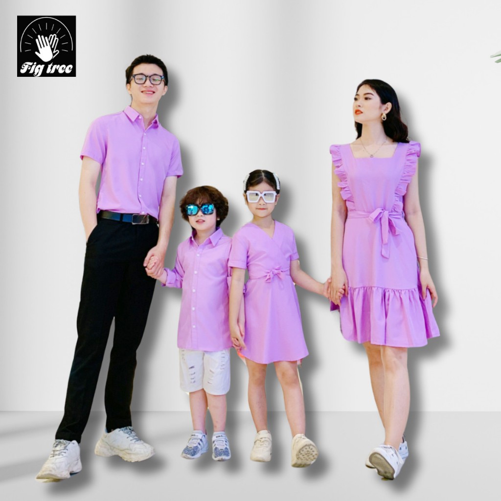 Combo Sơ Mi Váy Gia Đình Fig Tree Màu Tím Cà (Mẹ váy Cánh tiên Trendy - hàng thiết kế)