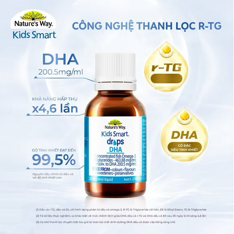 DHA Kids Smart Nature's Way dạng giọt  bổ sung Omega3 DHA dạng nước cho bé (Hộp 20ml)