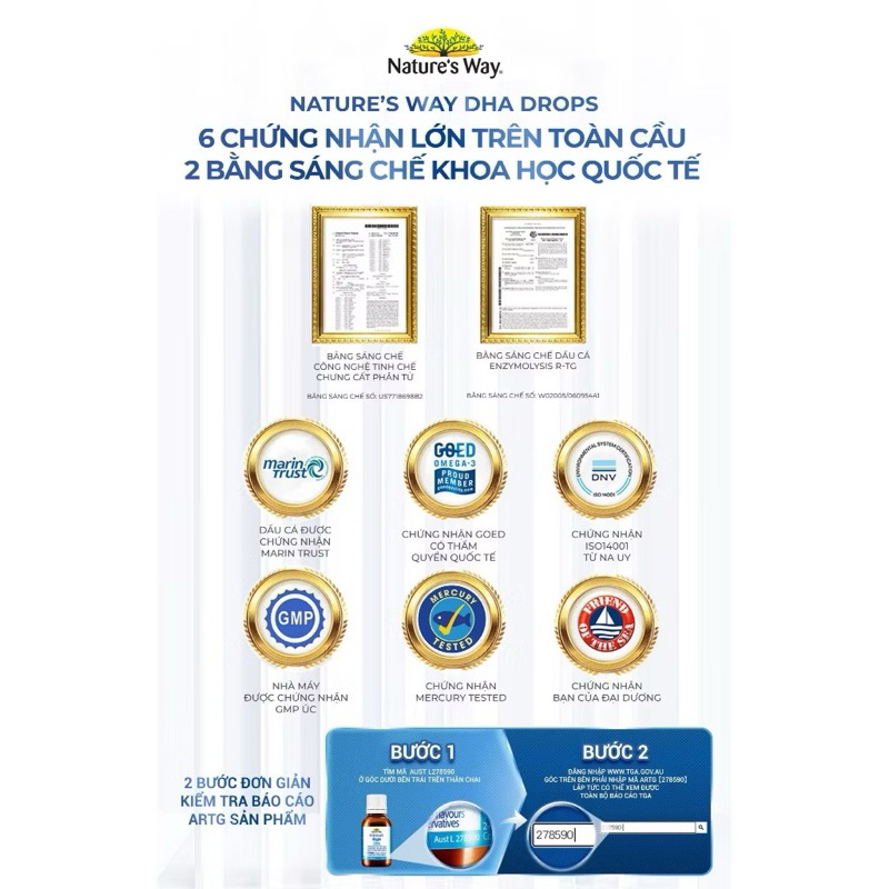 DHA Kids Smart Nature's Way dạng giọt  bổ sung Omega3 DHA dạng nước cho bé (Hộp 20ml)