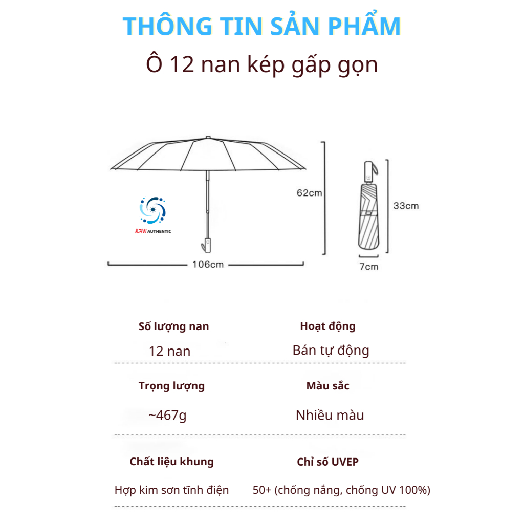 Ô 12 Nan Gấp Gọn Tiện Lợi, Dễ Dàng Mang Theo
