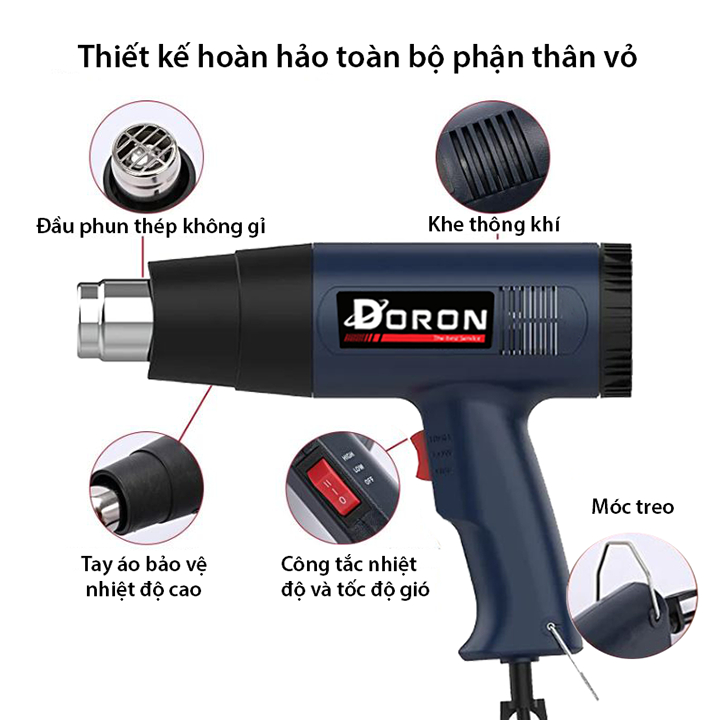 Máy khò nhiệt, máy khò nhiệt cầm tay DORON 2200W đa năng bọc giỏ quà, dán decal, đóng seal