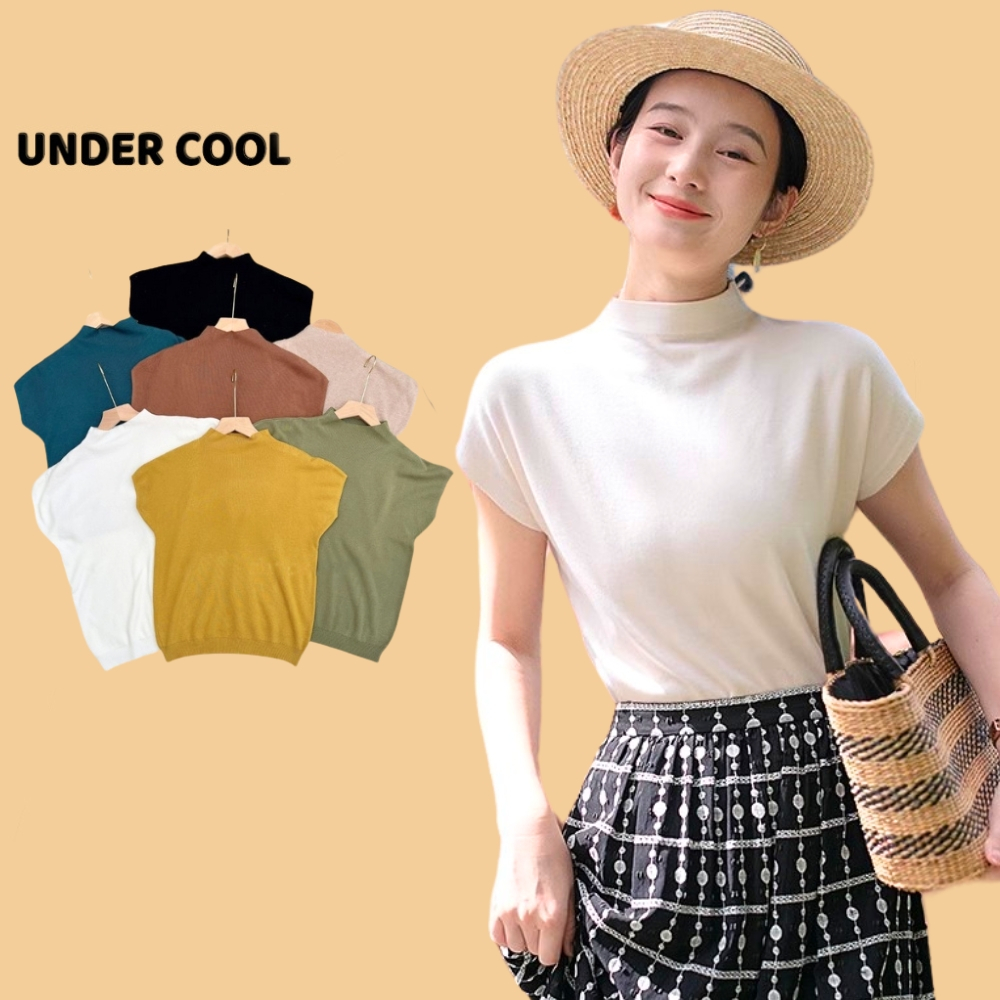 Áo Len Tay Cộc  Cổ 3cm Vai Hến UNDERCOOL Chất Len Thỏ bo chun eo cổ leo dáng rộng Sang Chảnh ACT04