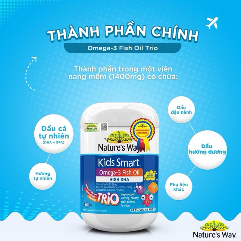 Nature's Way Omega-3 Fish Oil Trio Viên Uống Dầu Cá Giúp Bổ Sung DHA Phát Triển Trí Tuệ Cho Bé 60 Viên