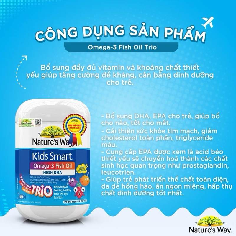 Nature's Way Omega-3 Fish Oil Trio Viên Uống Dầu Cá Giúp Bổ Sung DHA Phát Triển Trí Tuệ Cho Bé 60 Viên