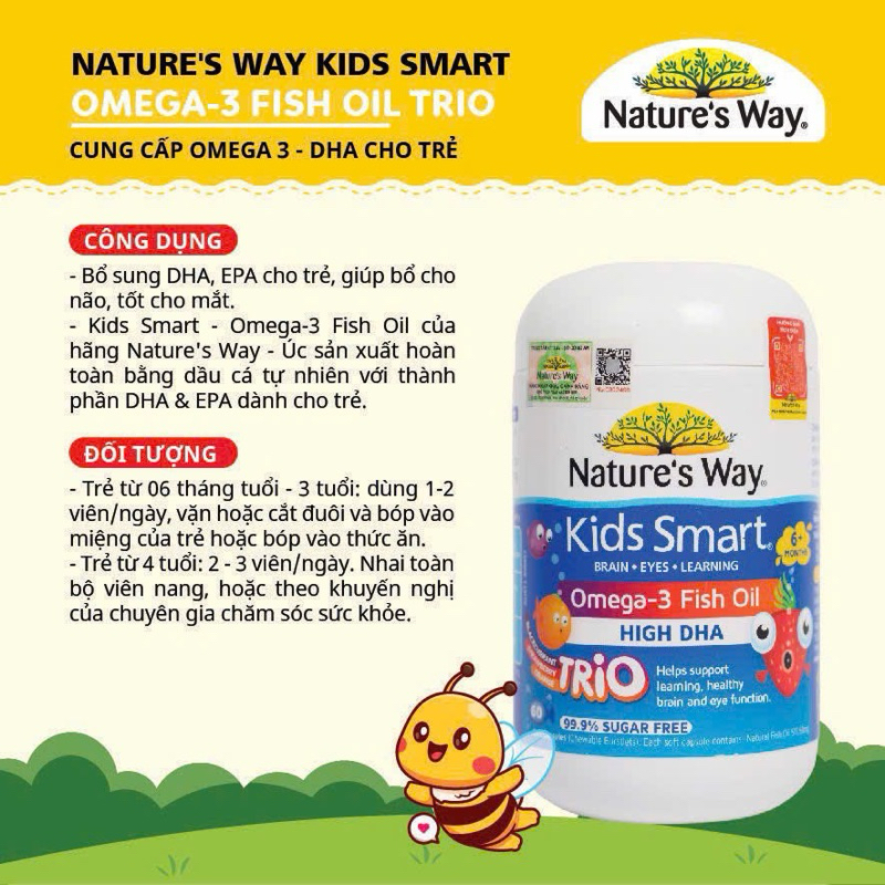 Nature's Way Omega-3 Fish Oil Trio Viên Uống Dầu Cá Giúp Bổ Sung DHA Phát Triển Trí Tuệ Cho Bé 60 Viên