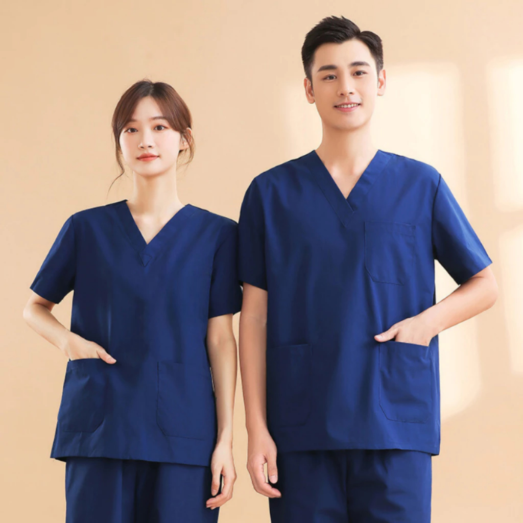 Đồng phục Spa,y tế,Bộ scrubs Bác sĩ,phòng khám,bệnh viện,áo phẫu thuật VẢI LON NHẬT màu xanh than